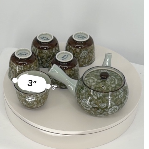 Arita Ware Japanese Tea Set Green Floral Teapot Cups Made in Japan Vintage 96-04